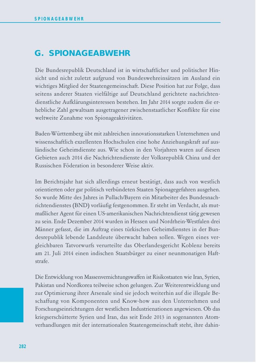 Seite 282 des Verfassungsschutzbericht 2014 Baden-Württemberg