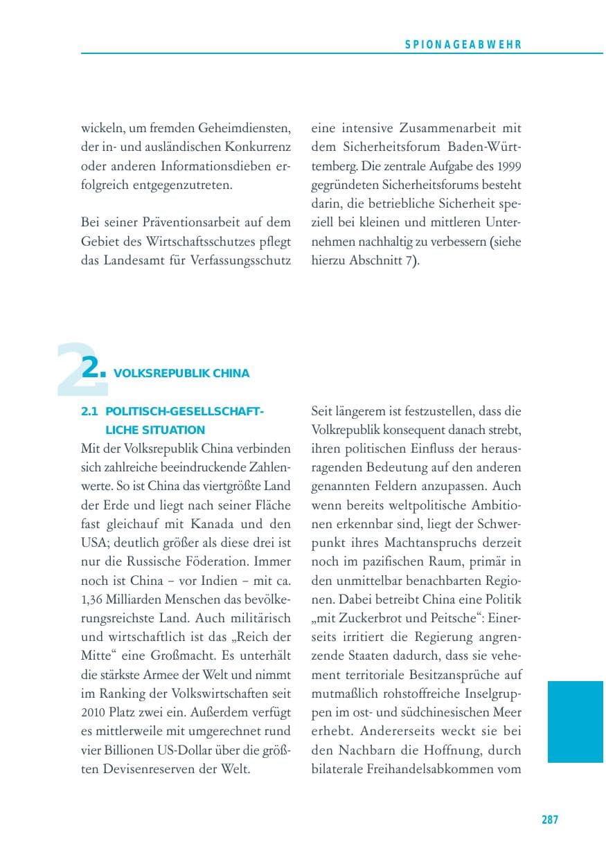 Seite 287 des Verfassungsschutzbericht 2014 Baden-Württemberg
