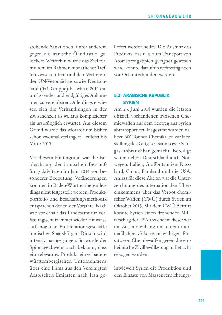 Seite 299 des Verfassungsschutzbericht 2014 Baden-Württemberg