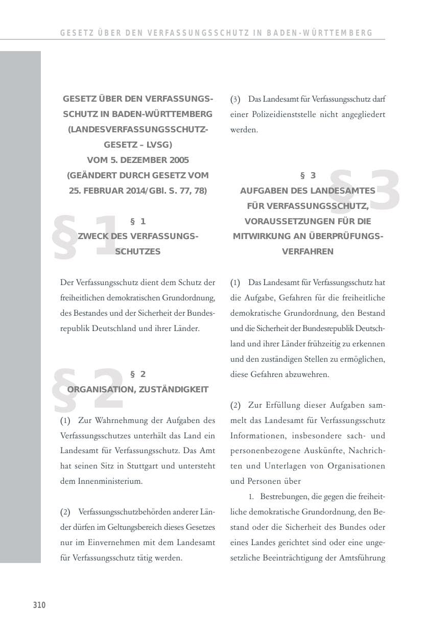 Seite 310 des Verfassungsschutzbericht 2014 Baden-Württemberg