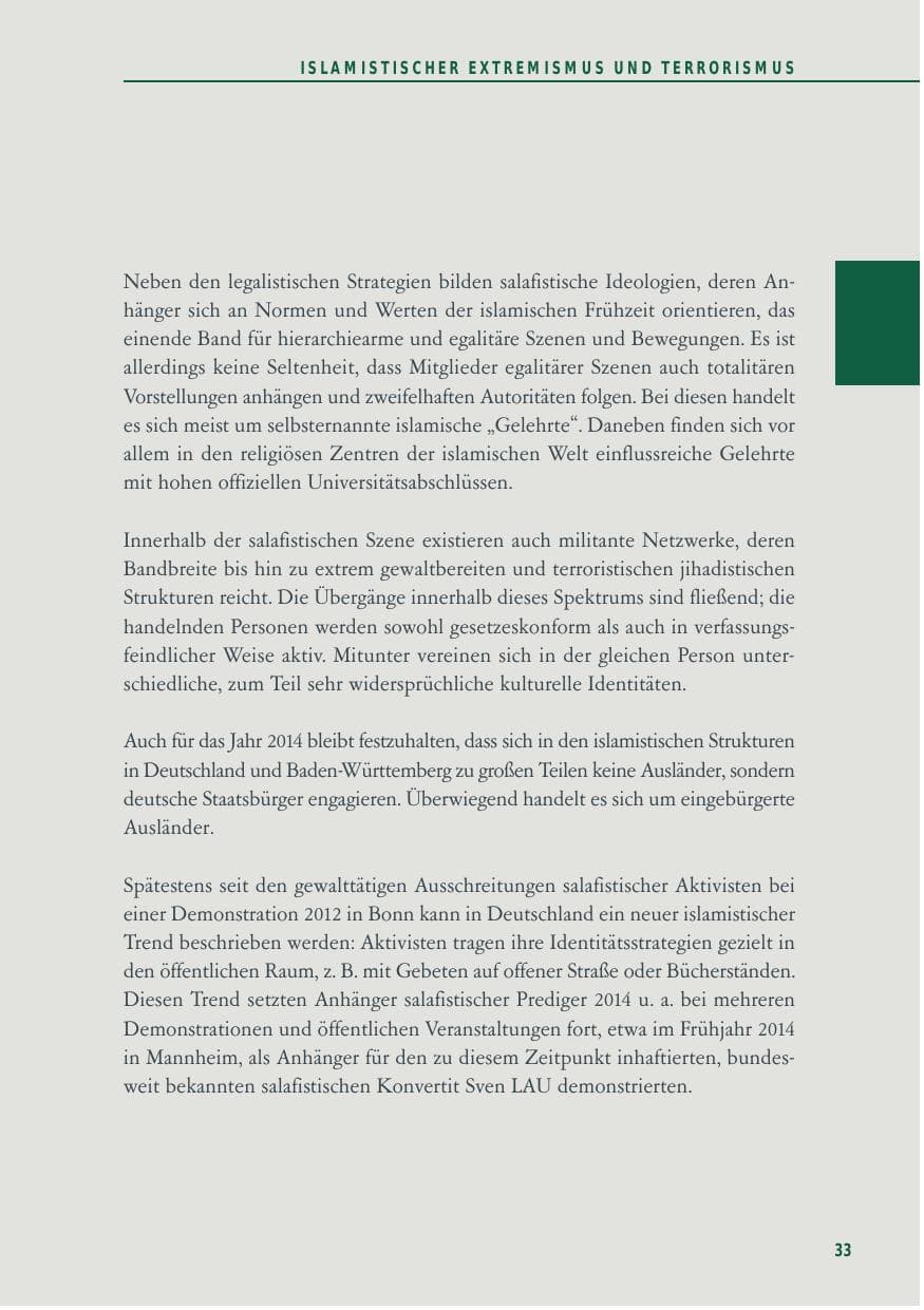 Seite 33 des Verfassungsschutzbericht 2014 Baden-Württemberg