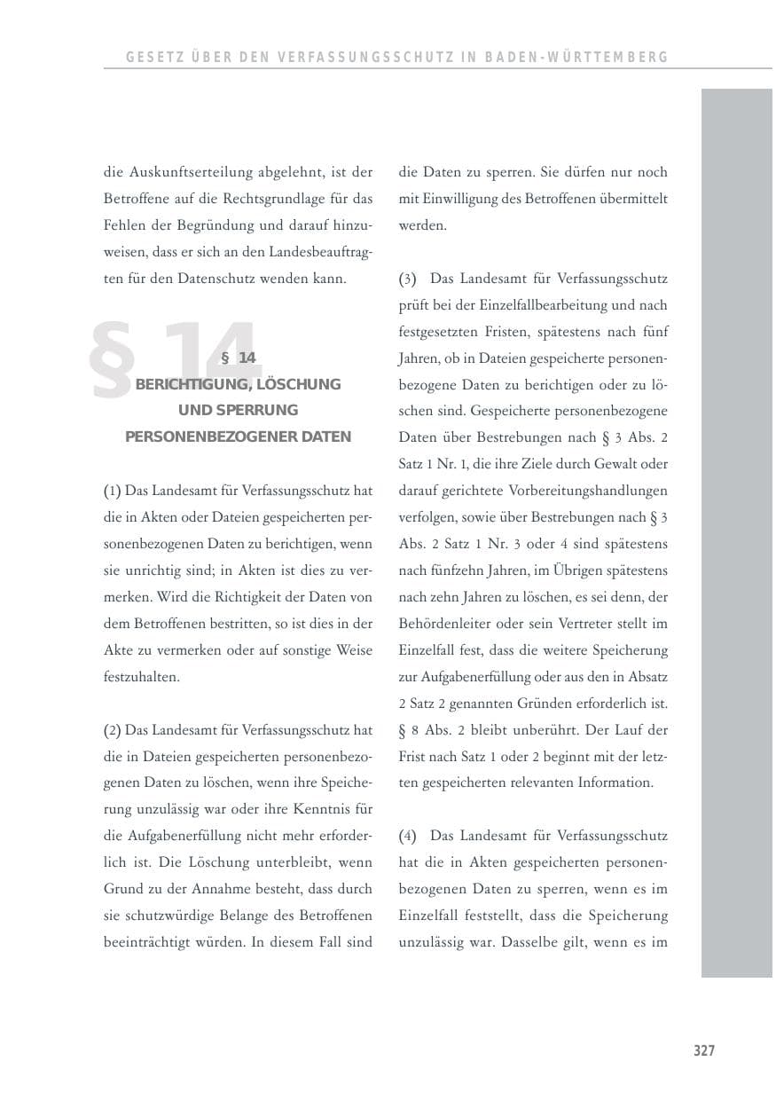 Seite 327 des Verfassungsschutzbericht 2014 Baden-Württemberg