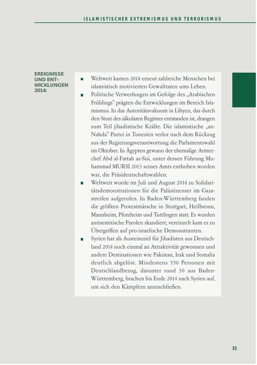 Seite 35 des Verfassungsschutzbericht 2014 Baden-Württemberg