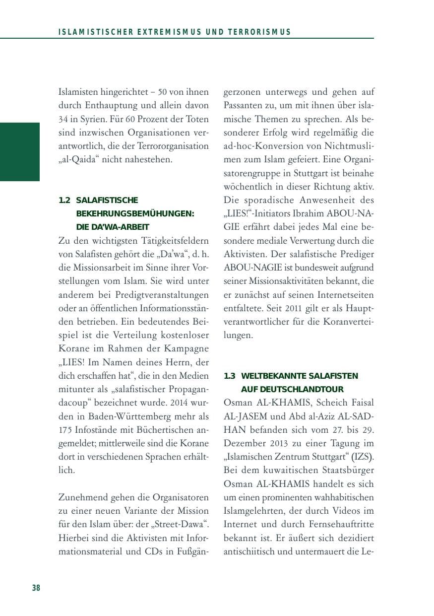Seite 38 des Verfassungsschutzbericht 2014 Baden-Württemberg