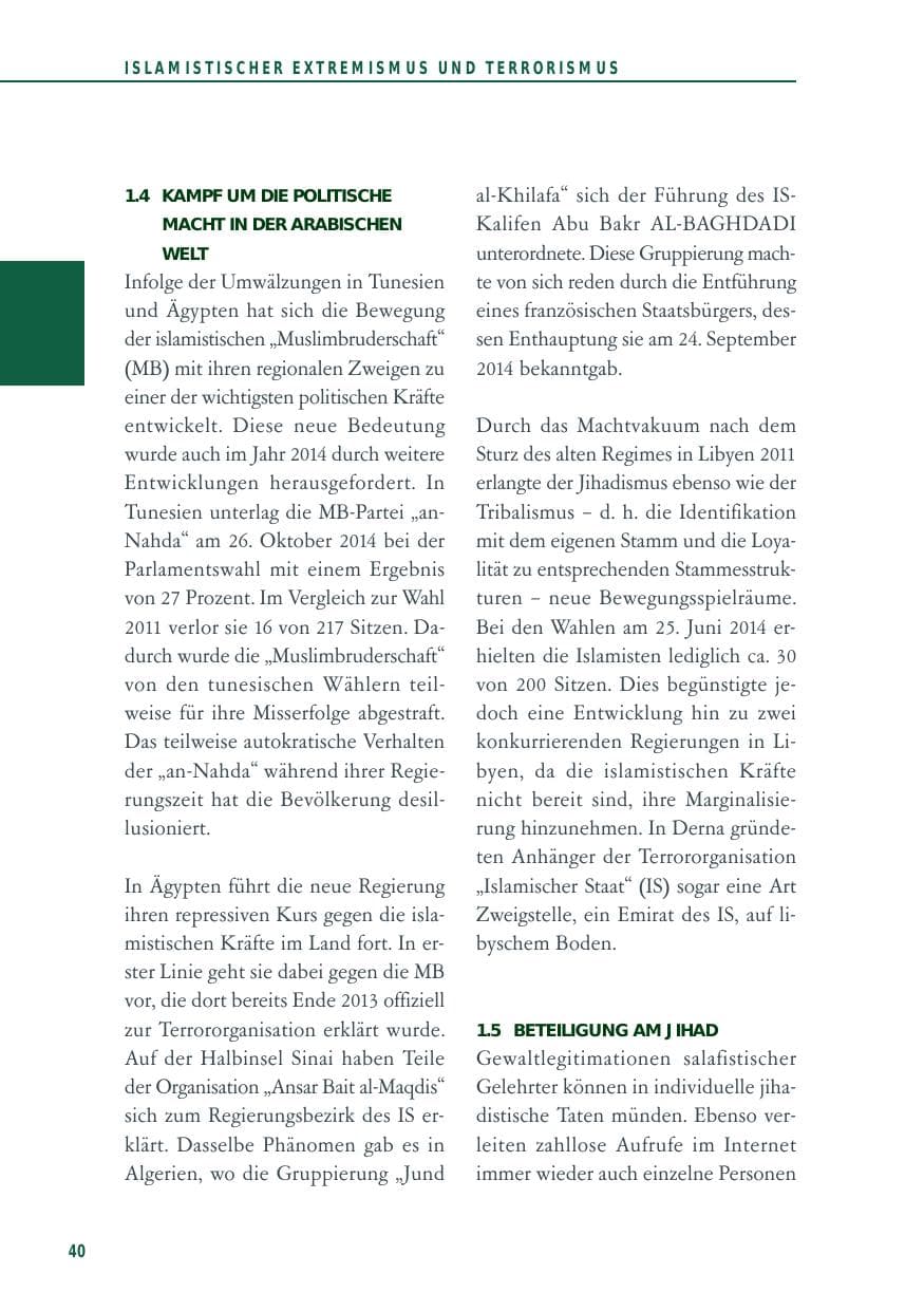 Seite 40 des Verfassungsschutzbericht 2014 Baden-Württemberg