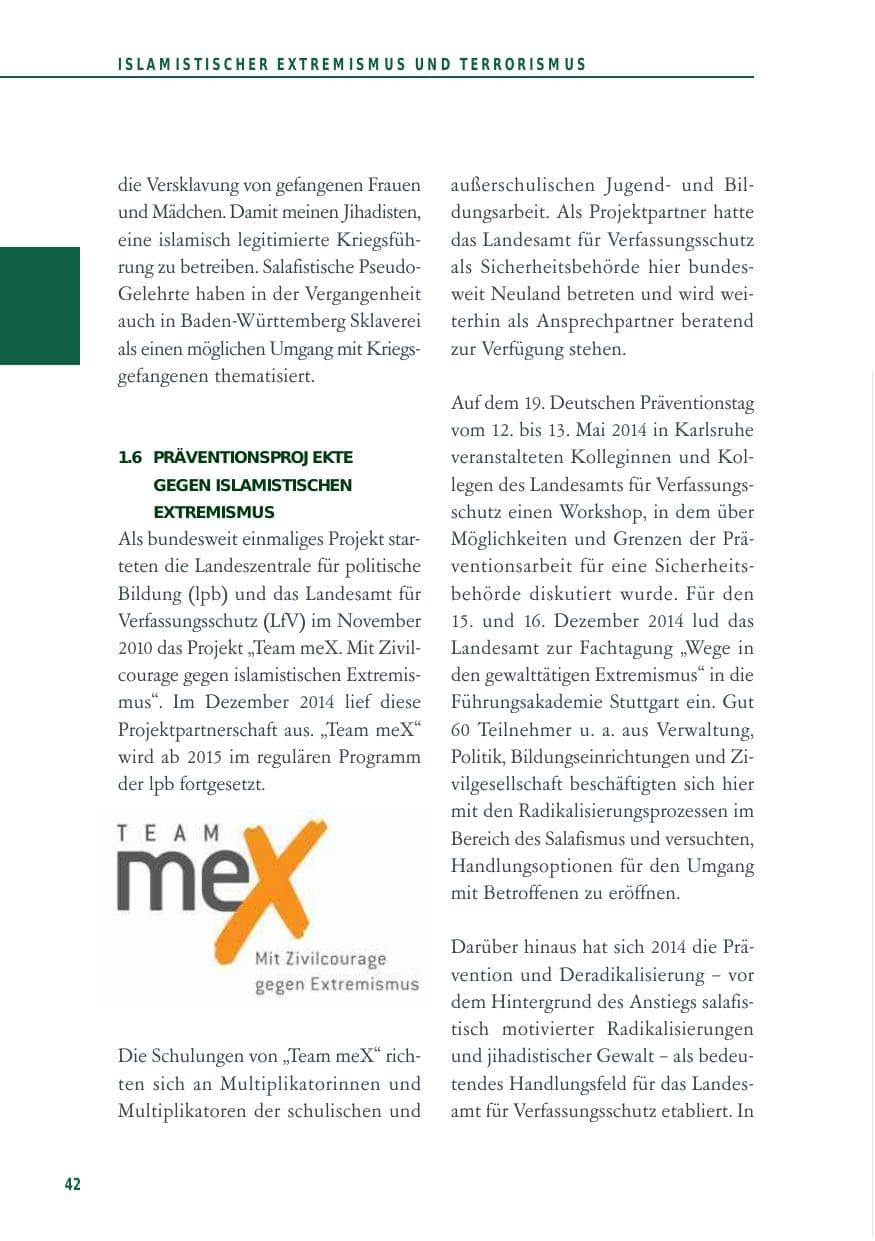 Seite 42 des Verfassungsschutzbericht 2014 Baden-Württemberg
