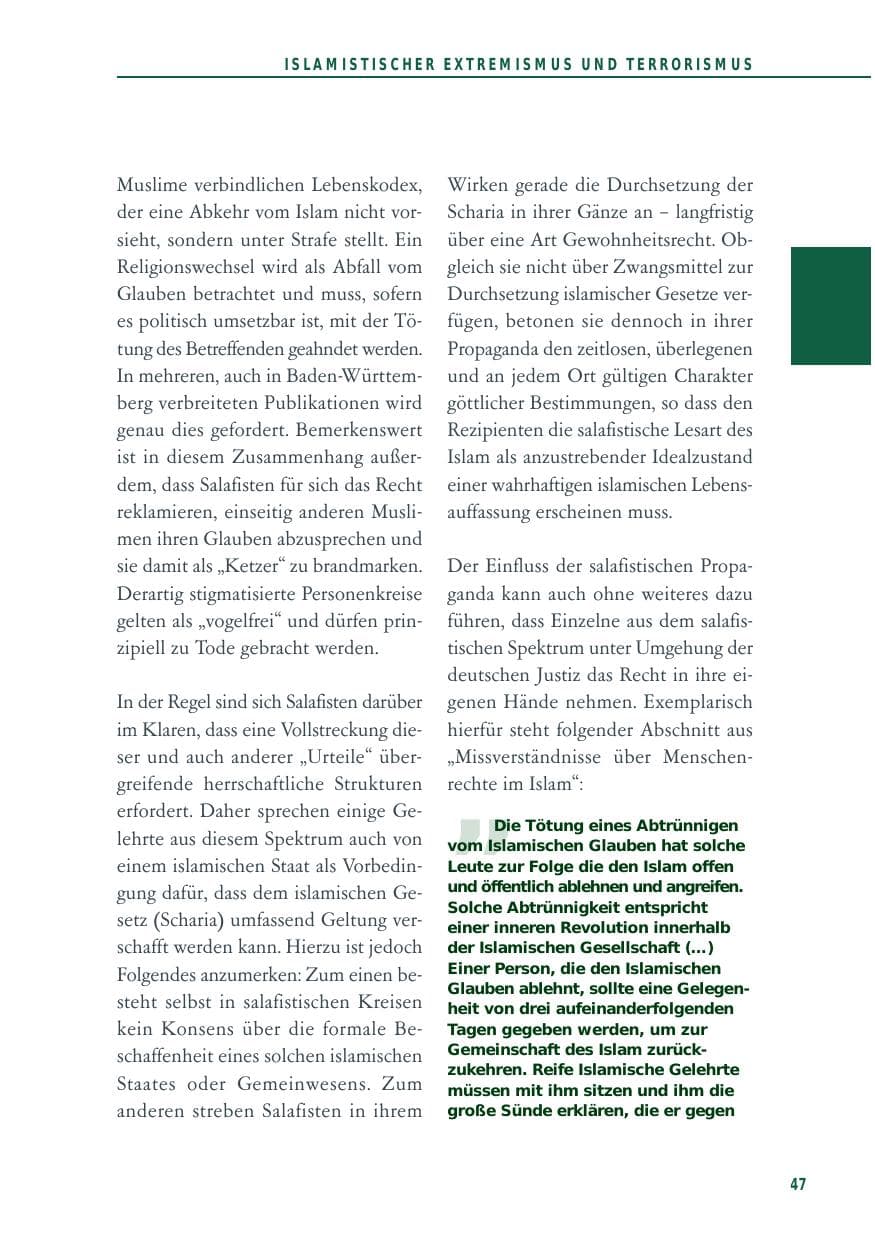 Seite 47 des Verfassungsschutzbericht 2014 Baden-Württemberg