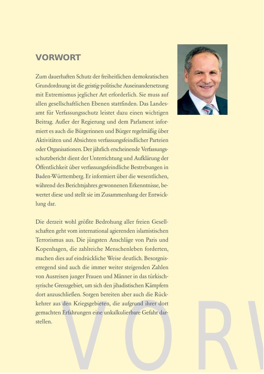 Seite 6 des Verfassungsschutzbericht 2014 Baden-Württemberg