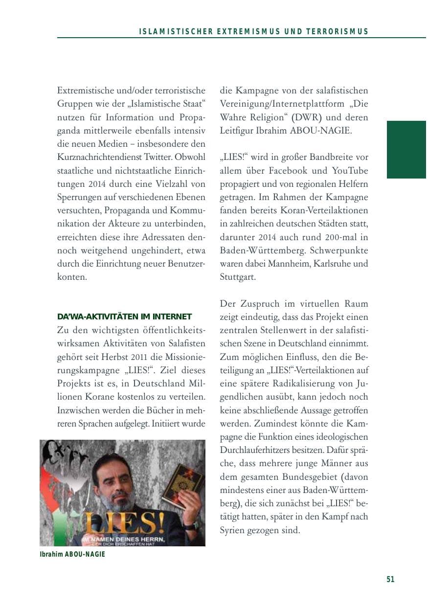 Seite 51 des Verfassungsschutzbericht 2014 Baden-Württemberg