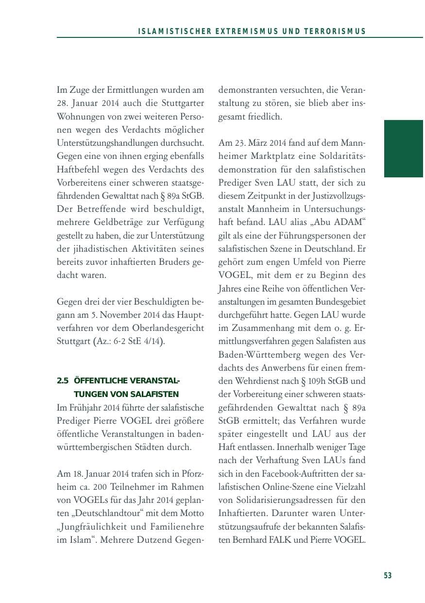 Seite 53 des Verfassungsschutzbericht 2014 Baden-Württemberg