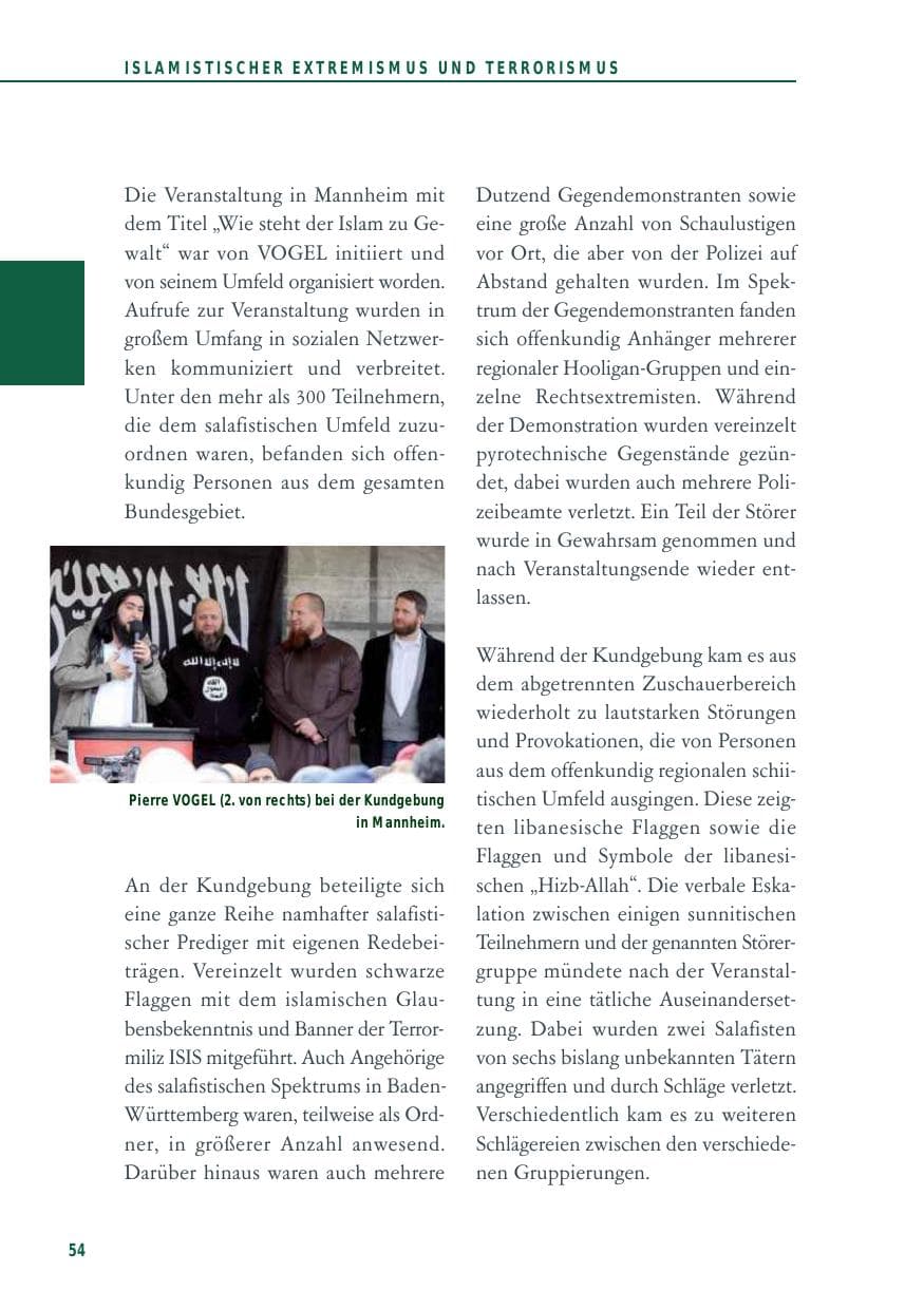 Seite 54 des Verfassungsschutzbericht 2014 Baden-Württemberg