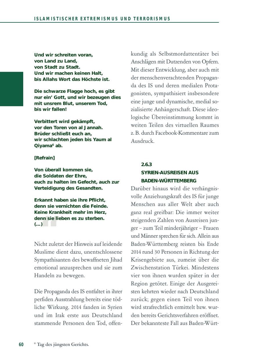 Seite 60 des Verfassungsschutzbericht 2014 Baden-Württemberg