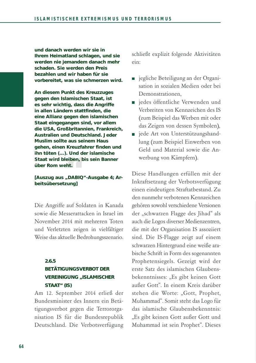 Seite 64 des Verfassungsschutzbericht 2014 Baden-Württemberg