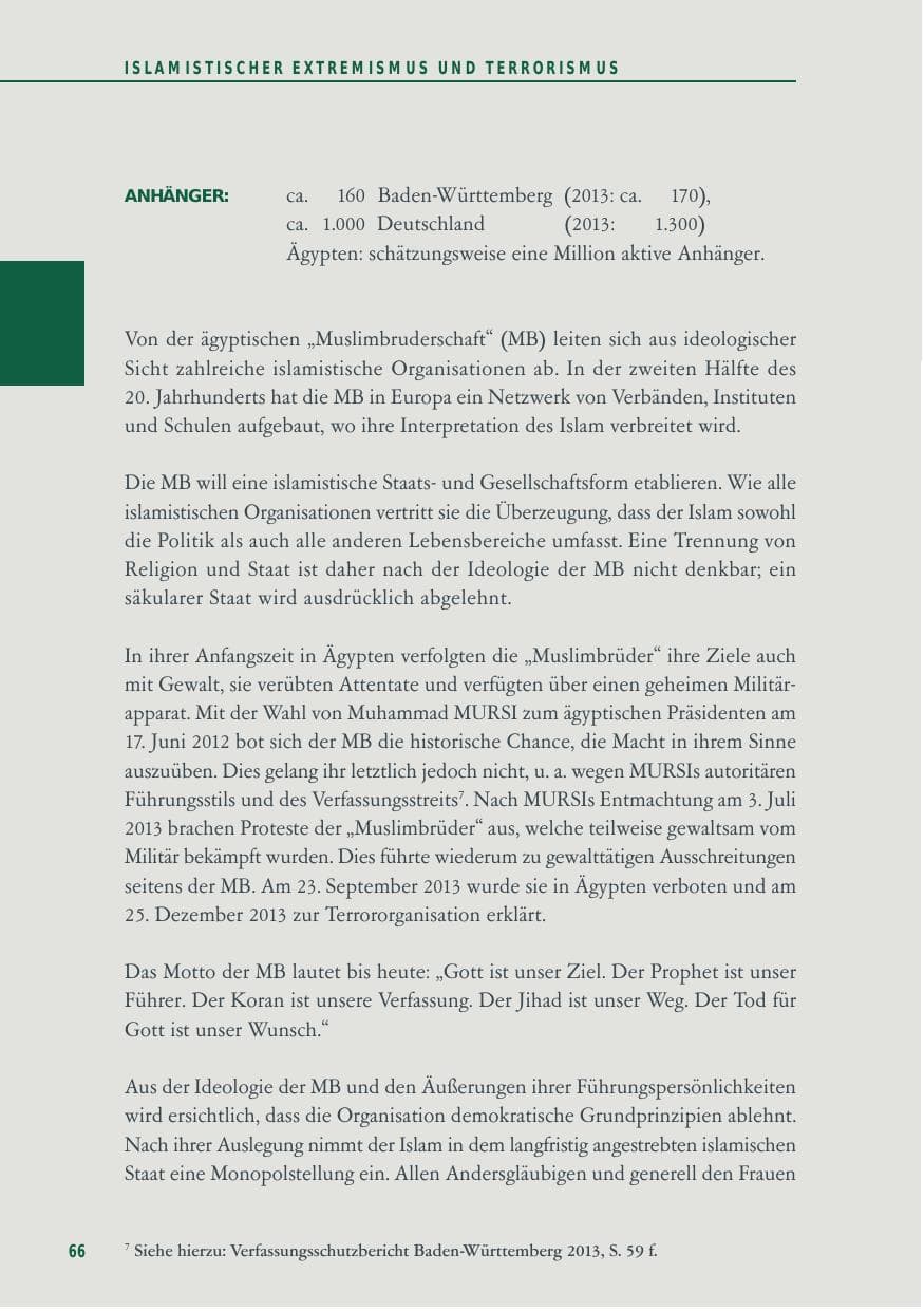 Seite 66 des Verfassungsschutzbericht 2014 Baden-Württemberg