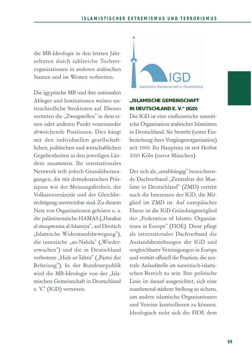 Seite 69 des Verfassungsschutzbericht 2014 Baden-Württemberg