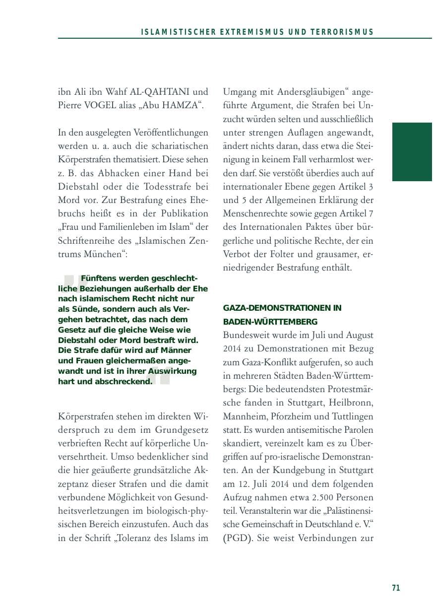 Seite 71 des Verfassungsschutzbericht 2014 Baden-Württemberg