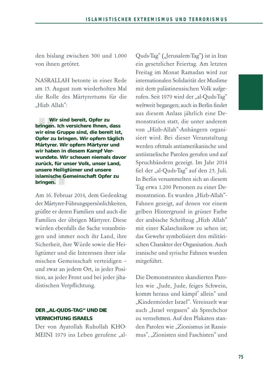 Seite 75 des Verfassungsschutzbericht 2014 Baden-Württemberg