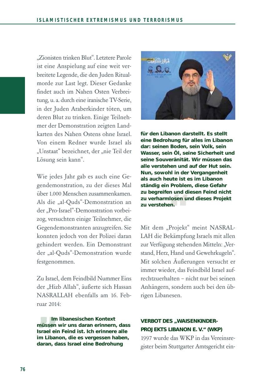 Seite 76 des Verfassungsschutzbericht 2014 Baden-Württemberg