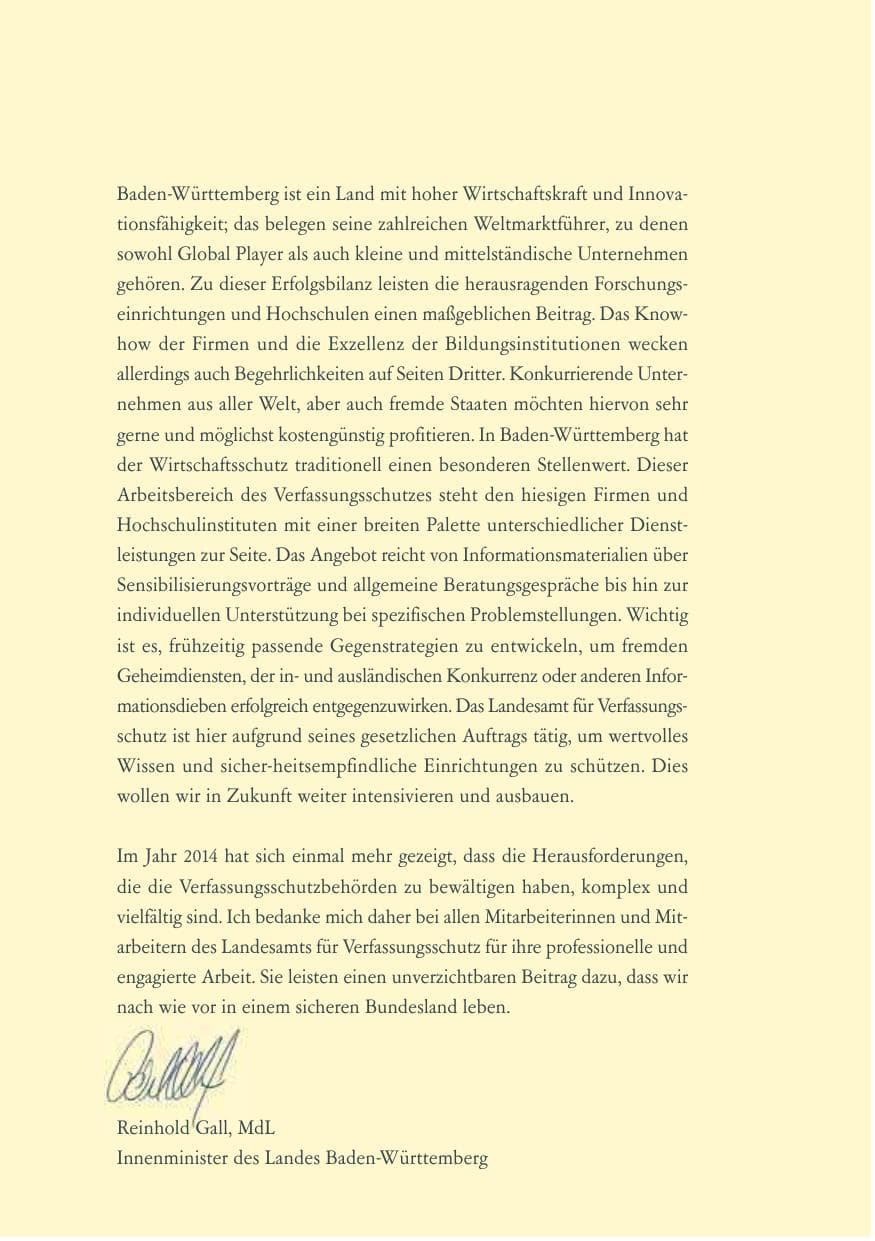 Seite 9 des Verfassungsschutzbericht 2014 Baden-Württemberg