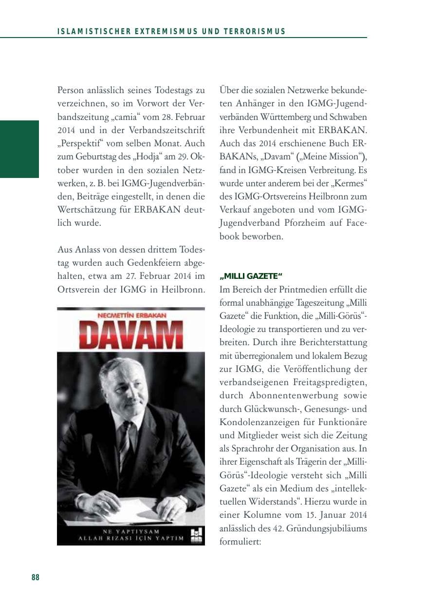 Seite 88 des Verfassungsschutzbericht 2014 Baden-Württemberg