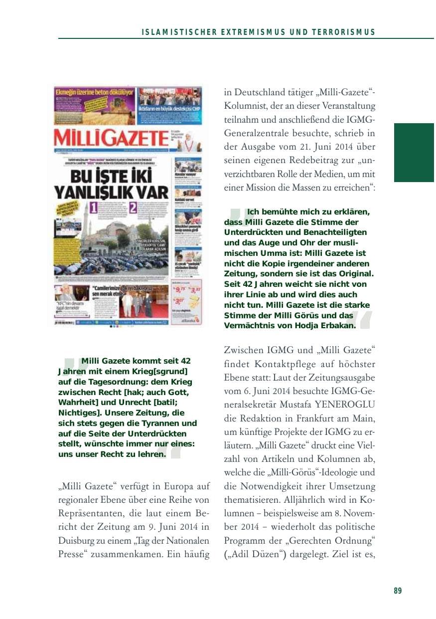 Seite 89 des Verfassungsschutzbericht 2014 Baden-Württemberg
