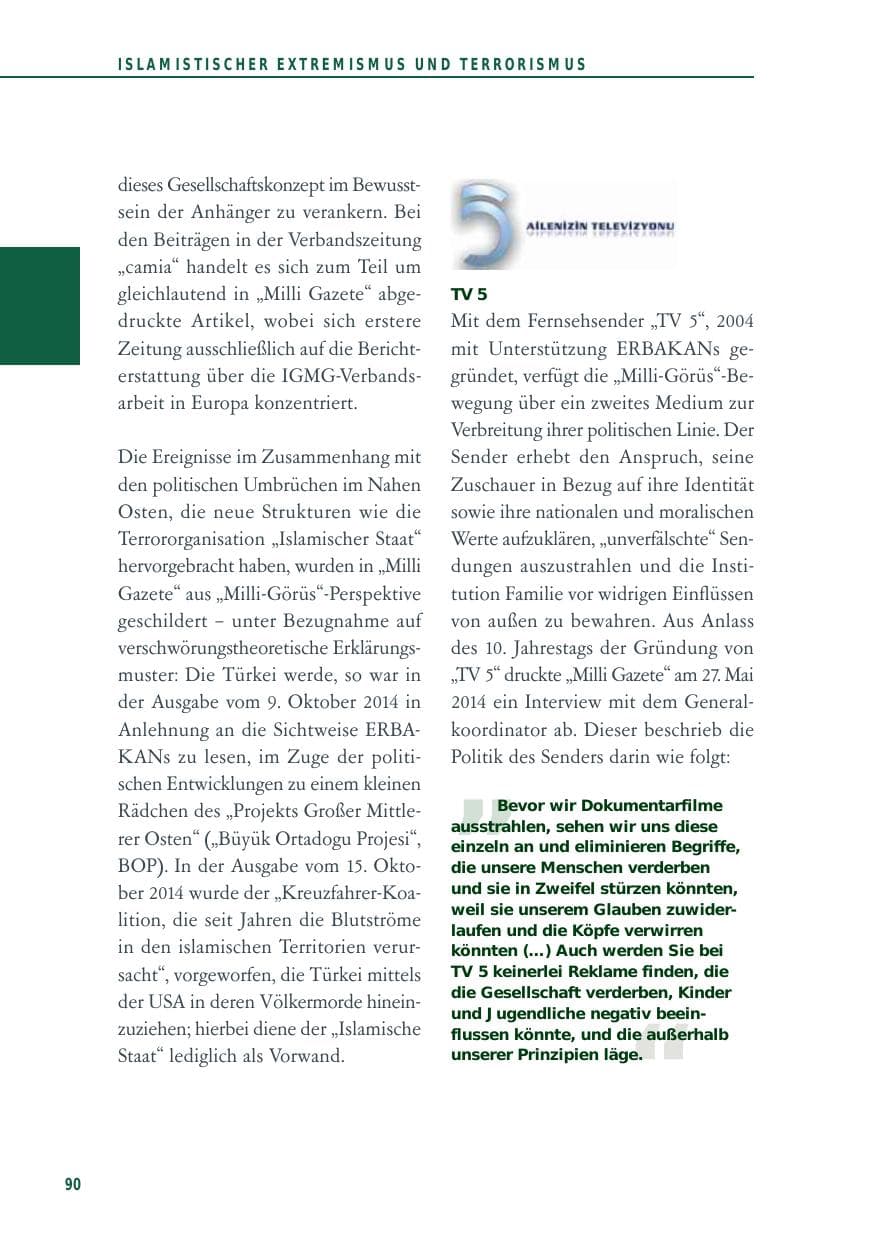 Seite 90 des Verfassungsschutzbericht 2014 Baden-Württemberg