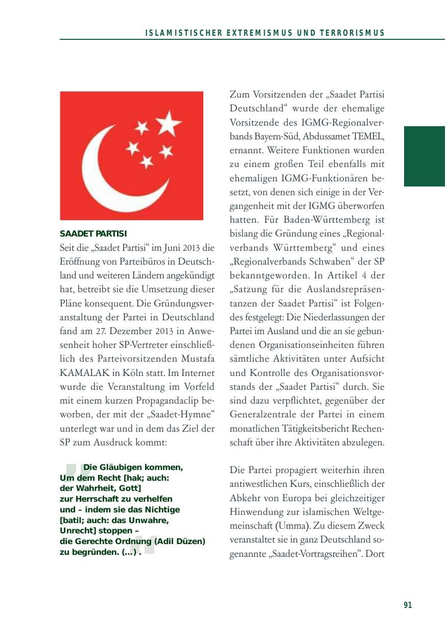 Seite 91 des Verfassungsschutzbericht 2014 Baden-Württemberg