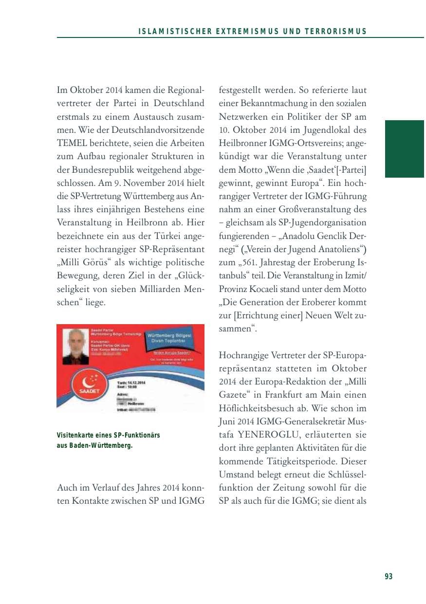 Seite 93 des Verfassungsschutzbericht 2014 Baden-Württemberg