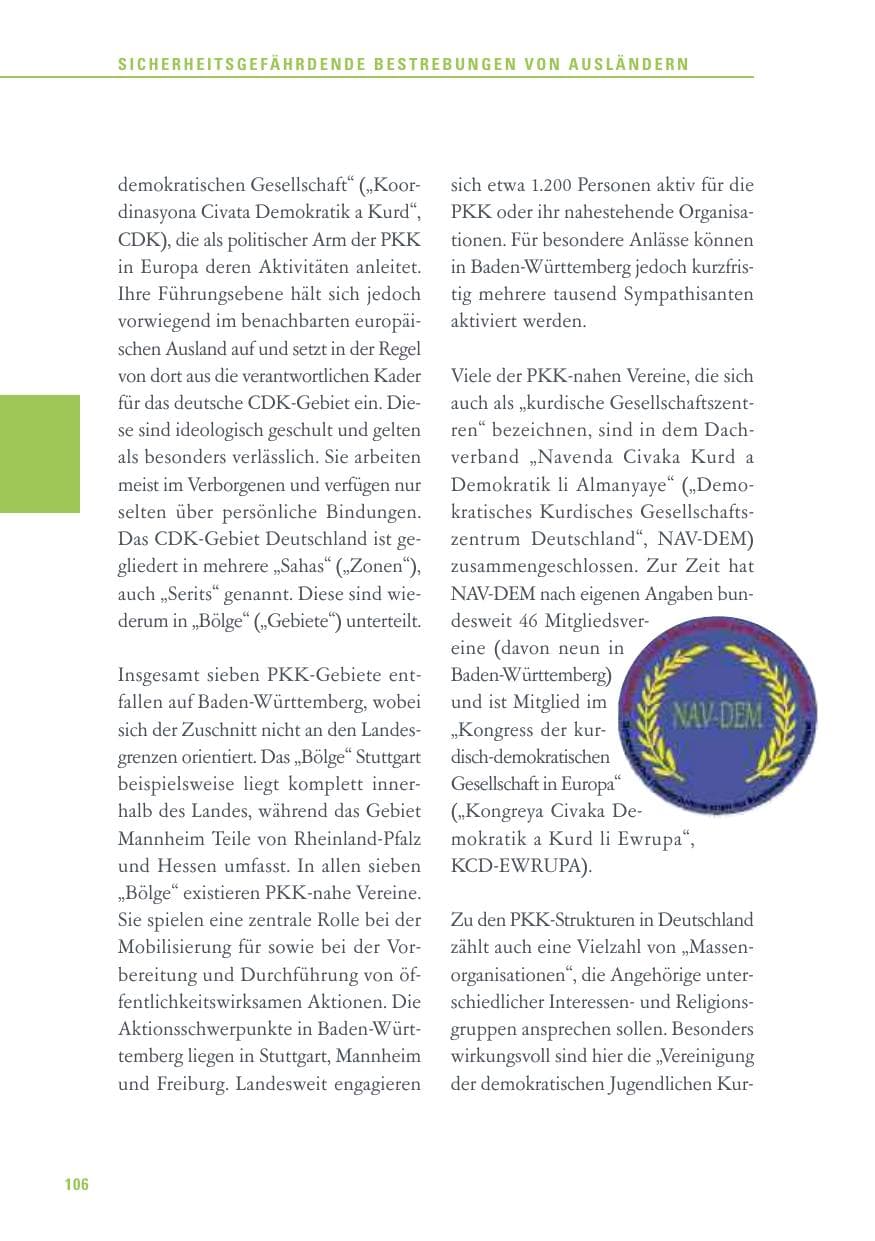 Seite 106 des Verfassungsschutzbericht 2015 Baden-Württemberg