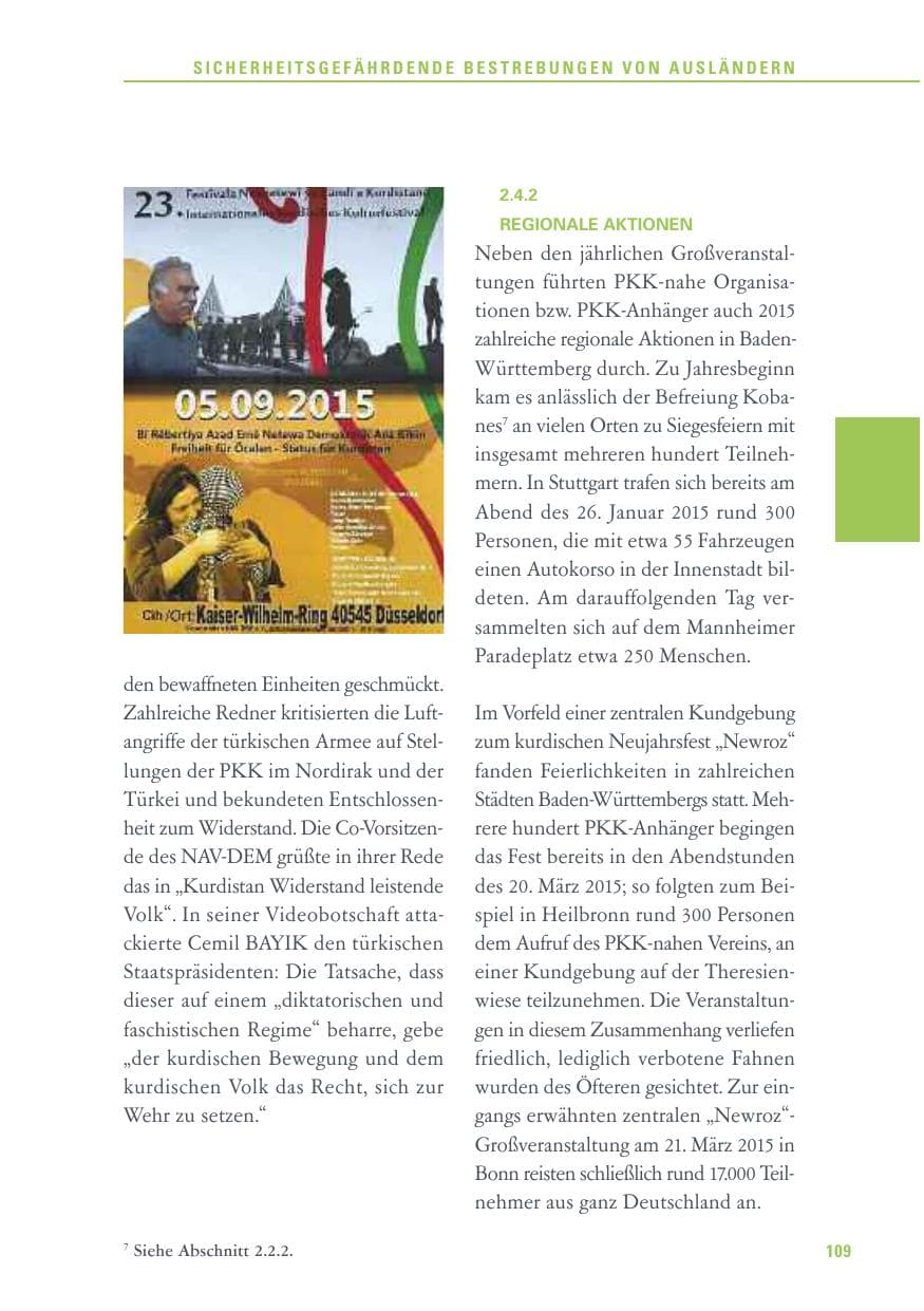 Seite 109 des Verfassungsschutzbericht 2015 Baden-Württemberg