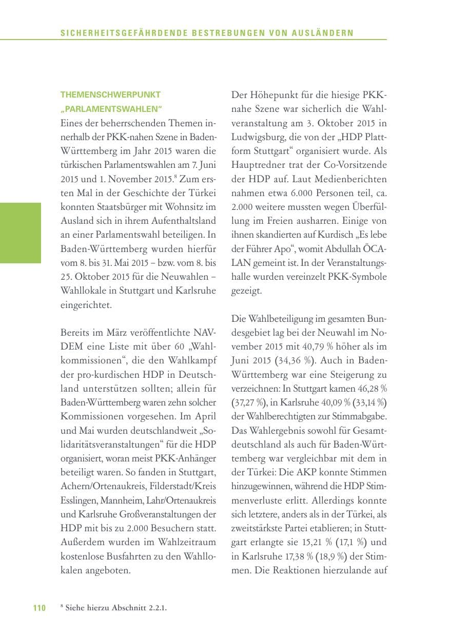 Seite 110 des Verfassungsschutzbericht 2015 Baden-Württemberg