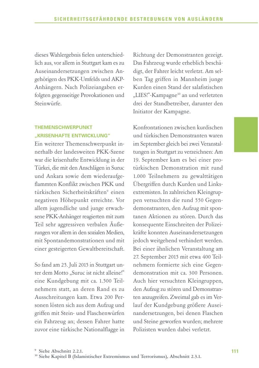 Seite 111 des Verfassungsschutzbericht 2015 Baden-Württemberg