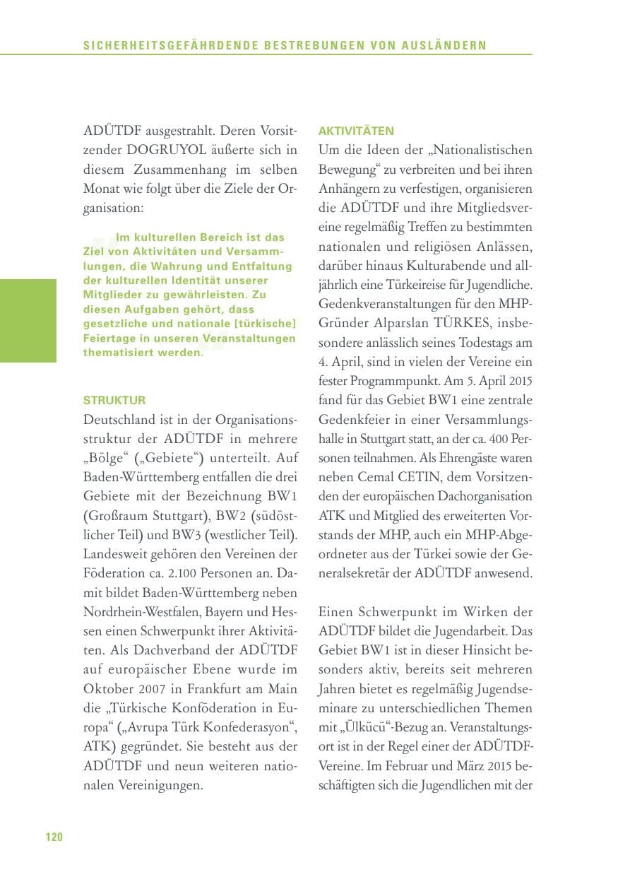 Seite 120 des Verfassungsschutzbericht 2015 Baden-Württemberg