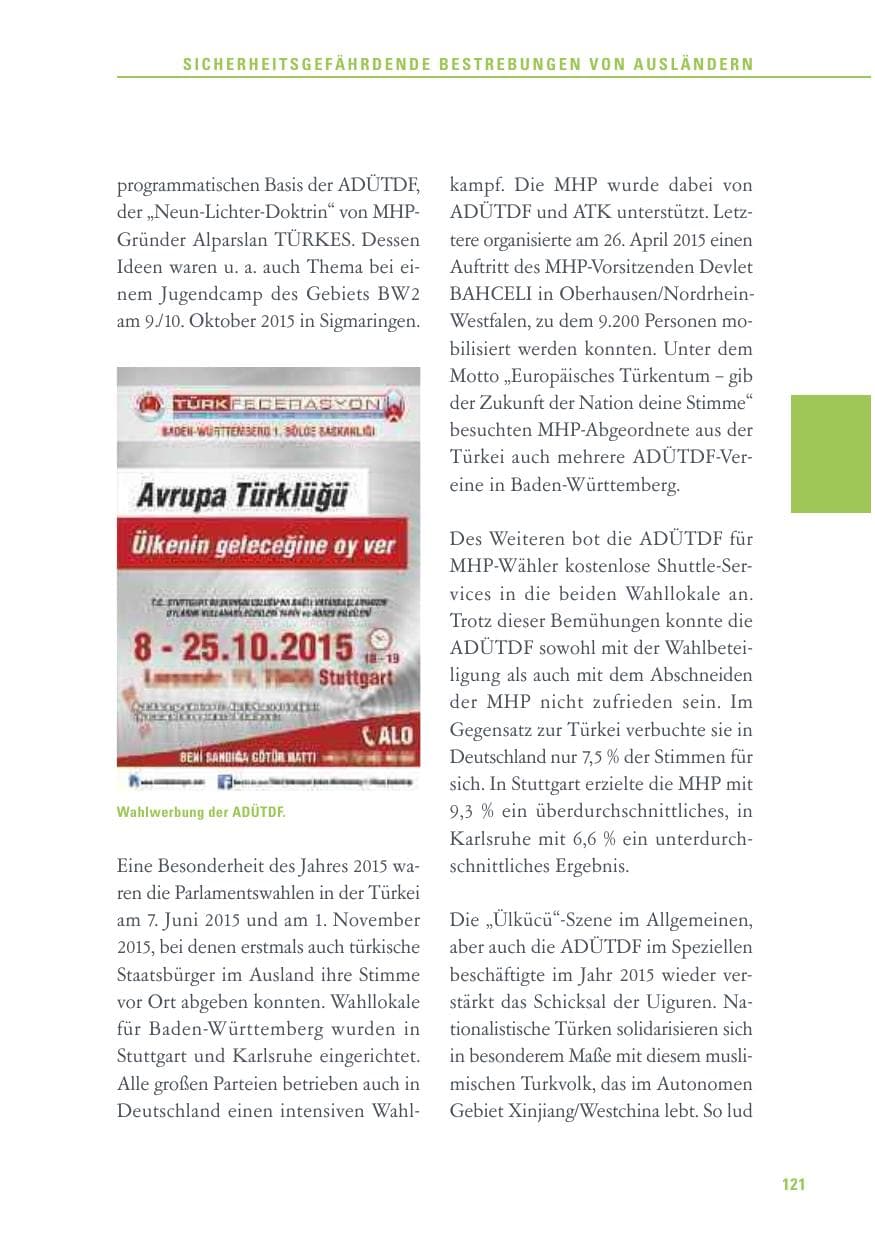 Seite 121 des Verfassungsschutzbericht 2015 Baden-Württemberg