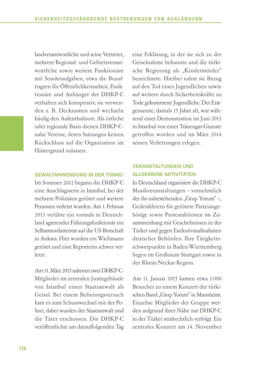 Seite 126 des Verfassungsschutzbericht 2015 Baden-Württemberg