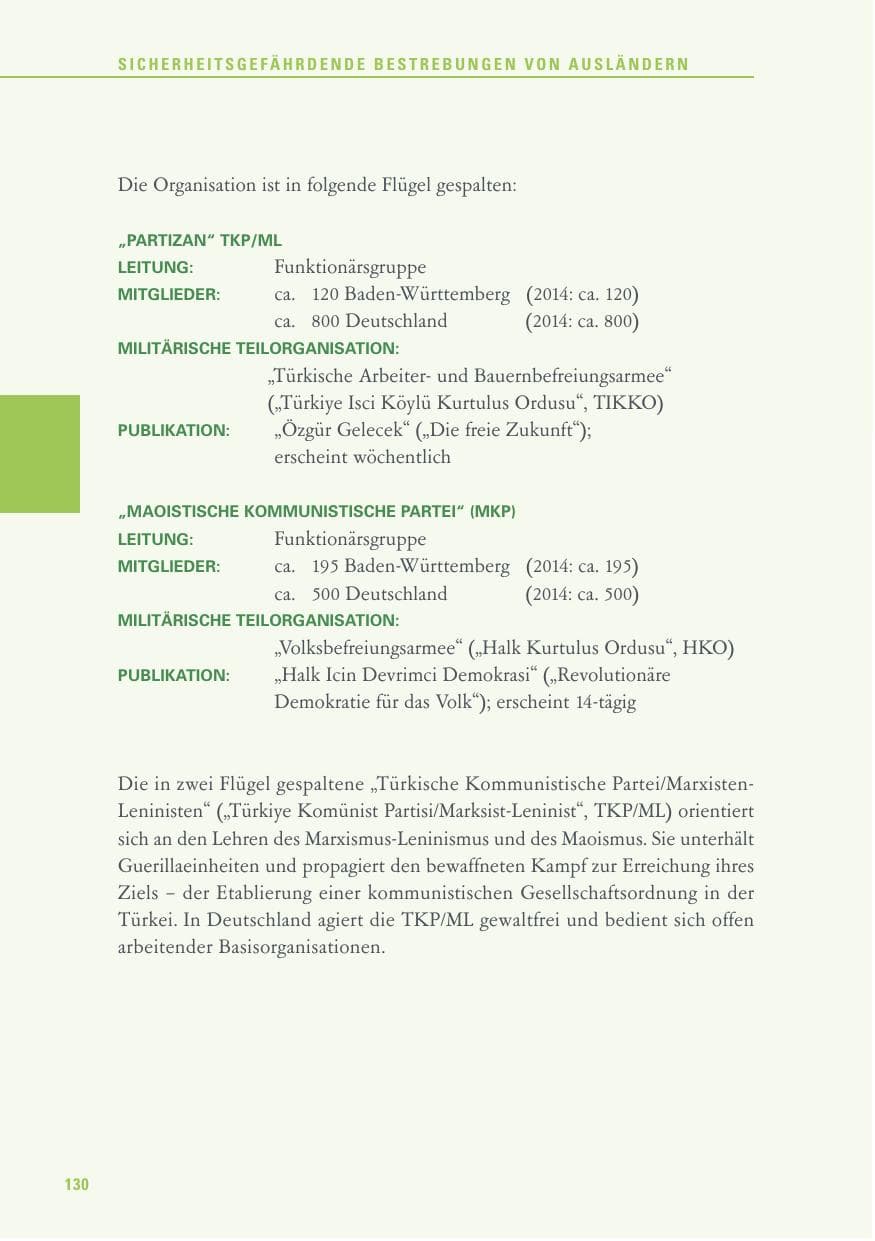 Seite 130 des Verfassungsschutzbericht 2015 Baden-Württemberg
