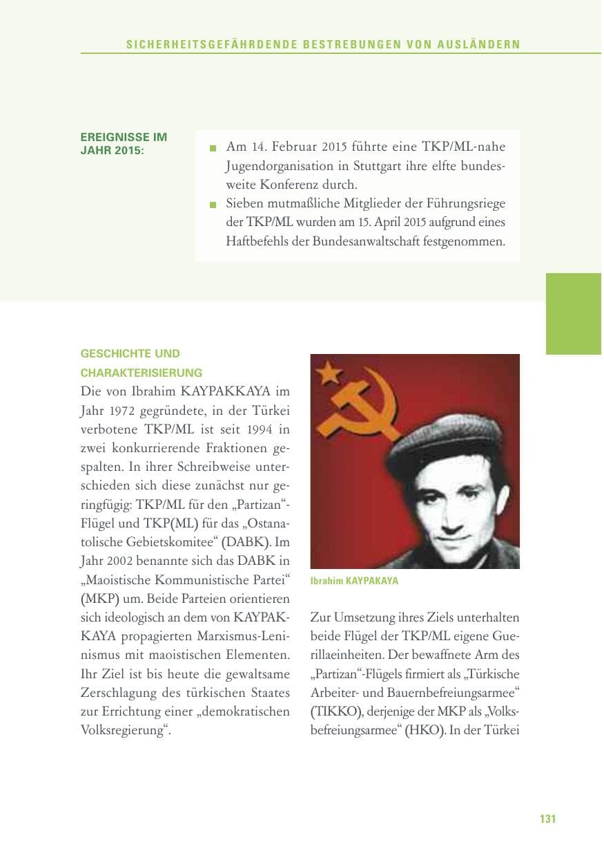Seite 131 des Verfassungsschutzbericht 2015 Baden-Württemberg