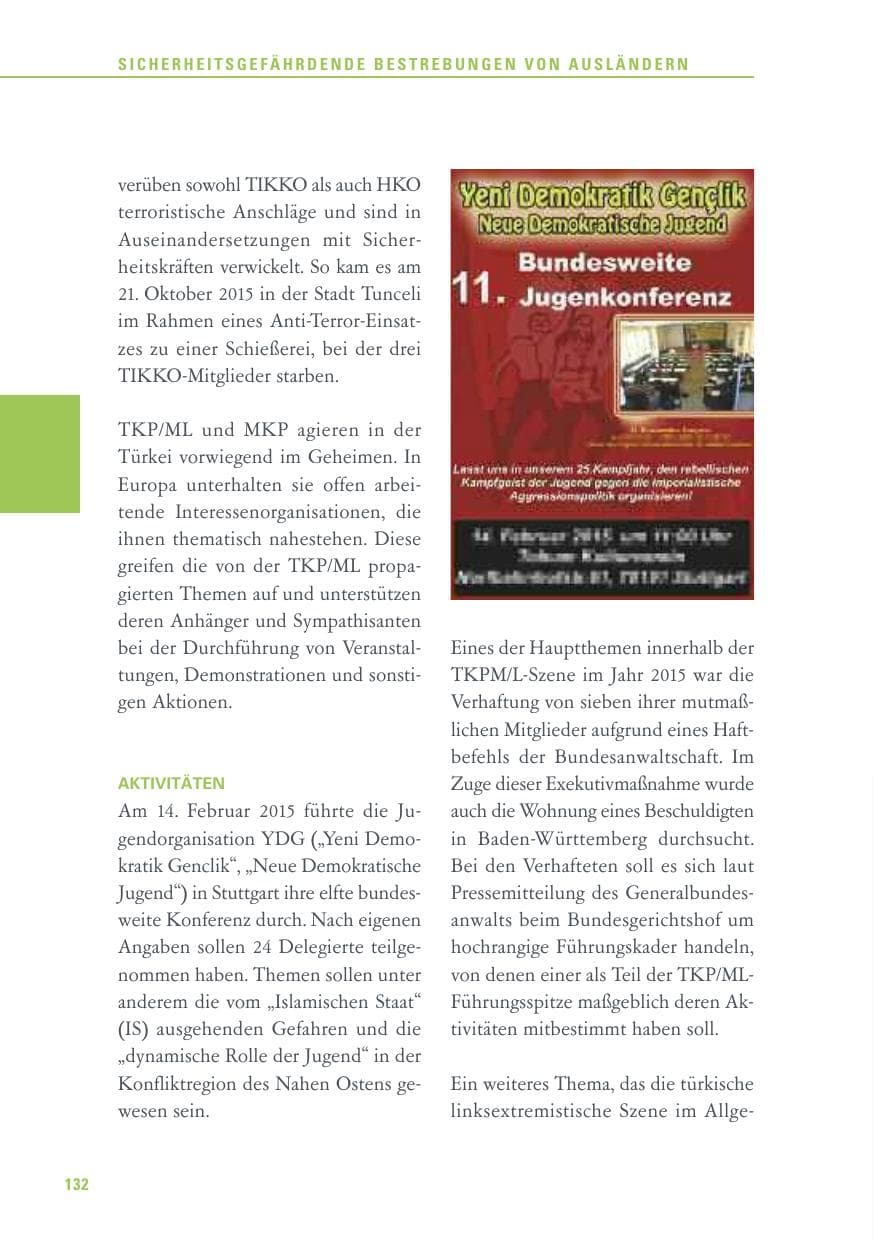 Seite 132 des Verfassungsschutzbericht 2015 Baden-Württemberg
