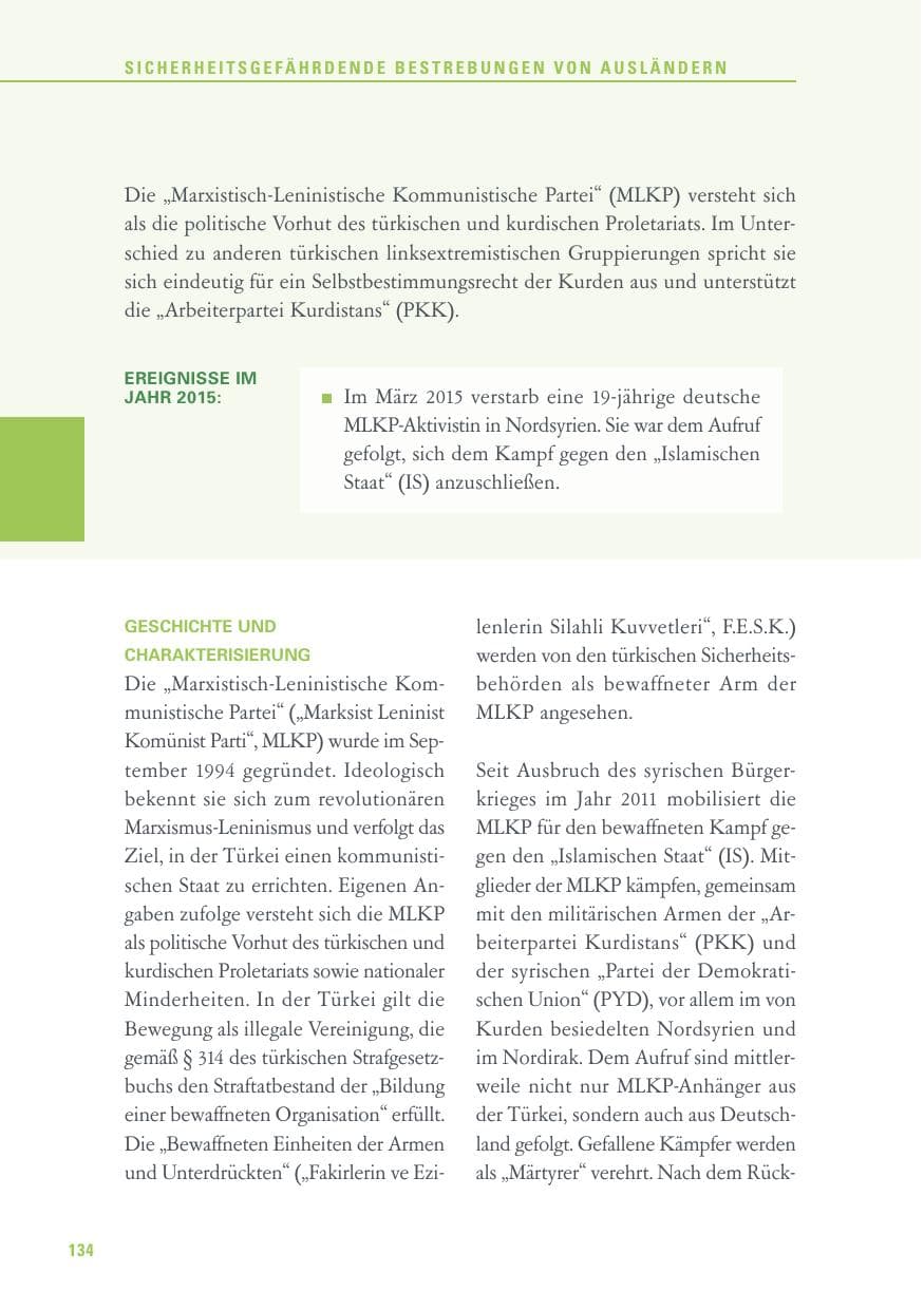 Seite 134 des Verfassungsschutzbericht 2015 Baden-Württemberg