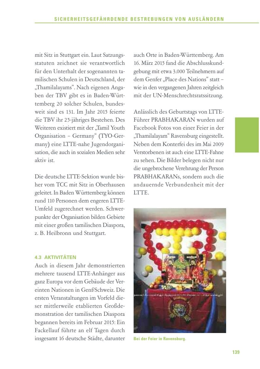 Seite 139 des Verfassungsschutzbericht 2015 Baden-Württemberg