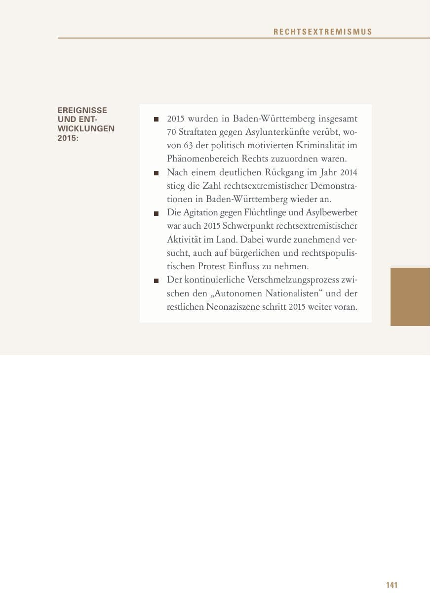 Seite 141 des Verfassungsschutzbericht 2015 Baden-Württemberg