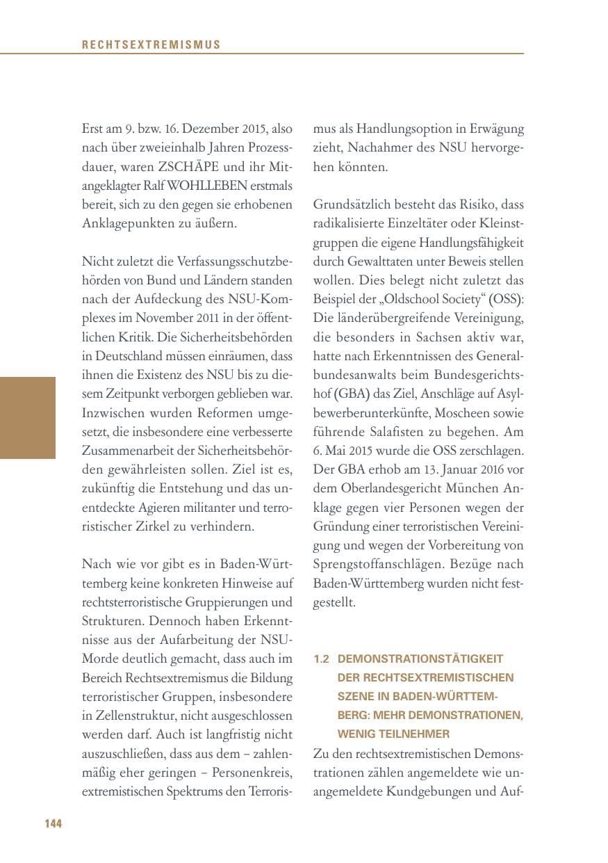 Seite 144 des Verfassungsschutzbericht 2015 Baden-Württemberg