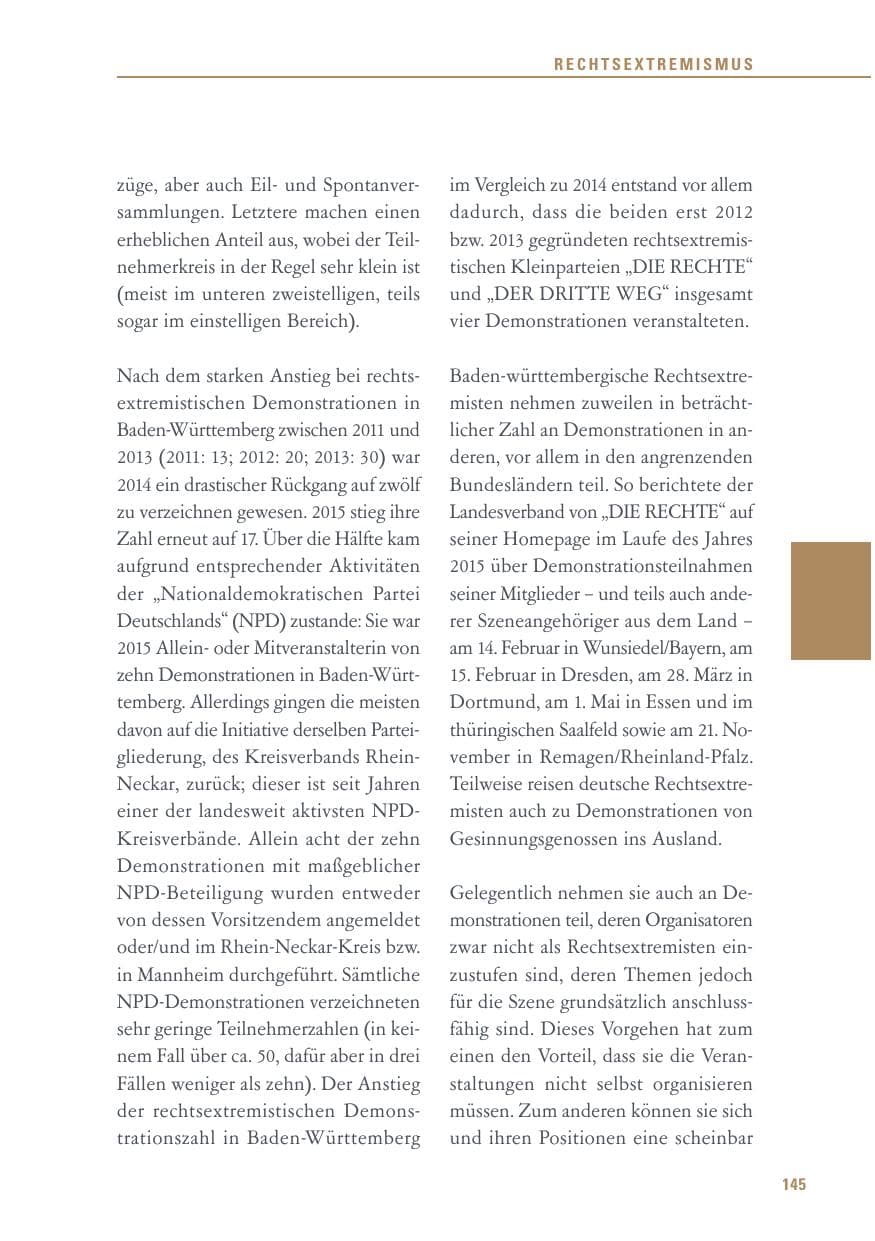 Seite 145 des Verfassungsschutzbericht 2015 Baden-Württemberg