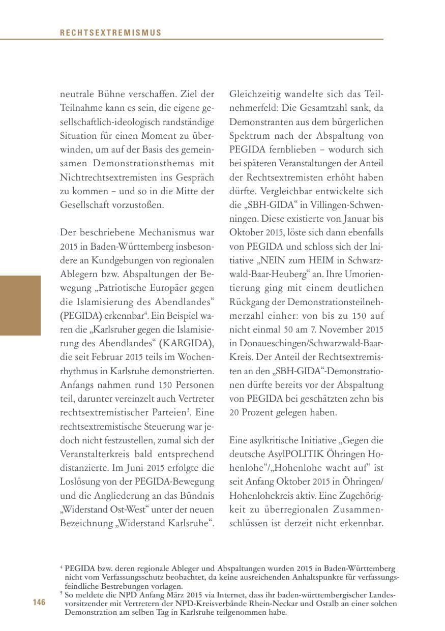 Seite 146 des Verfassungsschutzbericht 2015 Baden-Württemberg