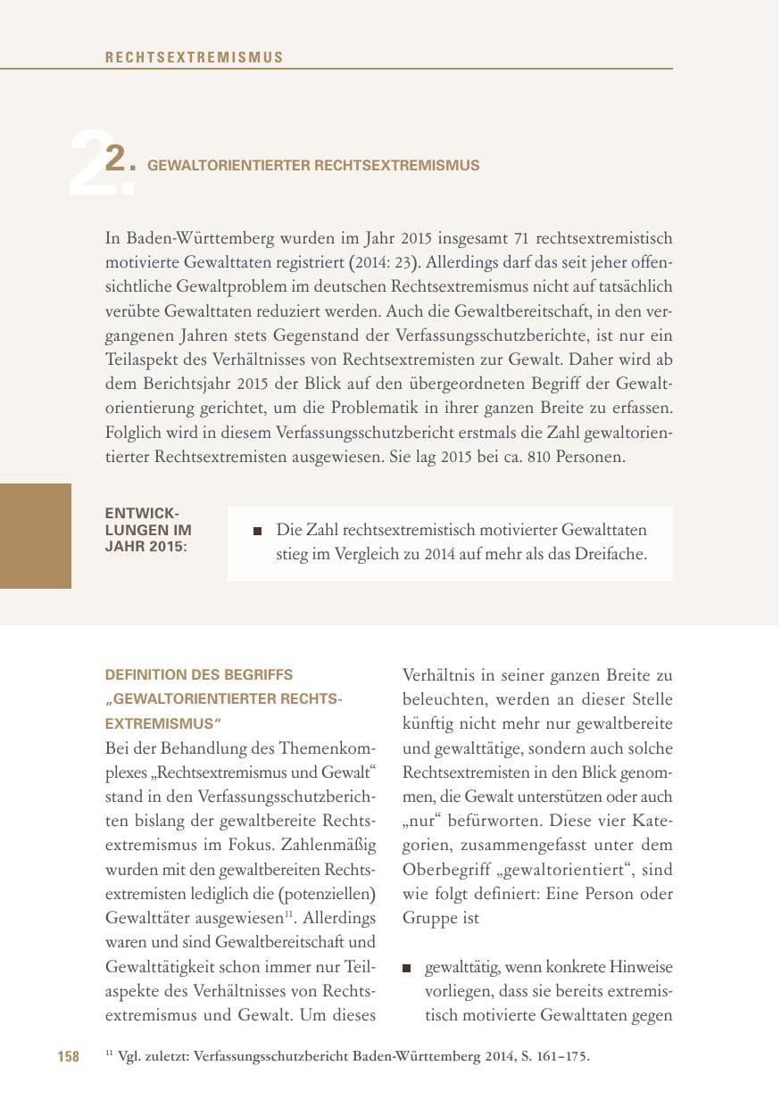 Seite 158 des Verfassungsschutzbericht 2015 Baden-Württemberg
