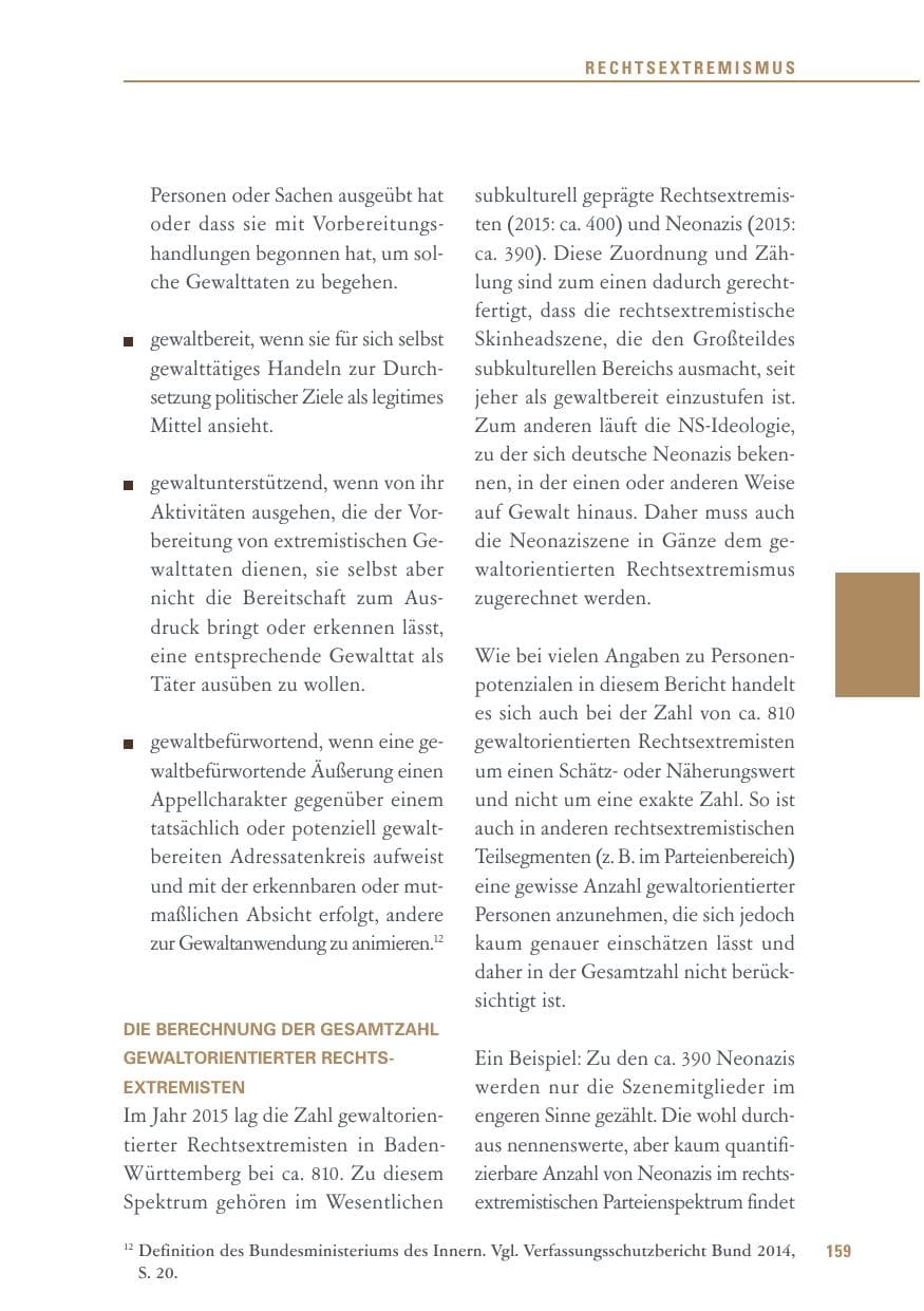 Seite 159 des Verfassungsschutzbericht 2015 Baden-Württemberg