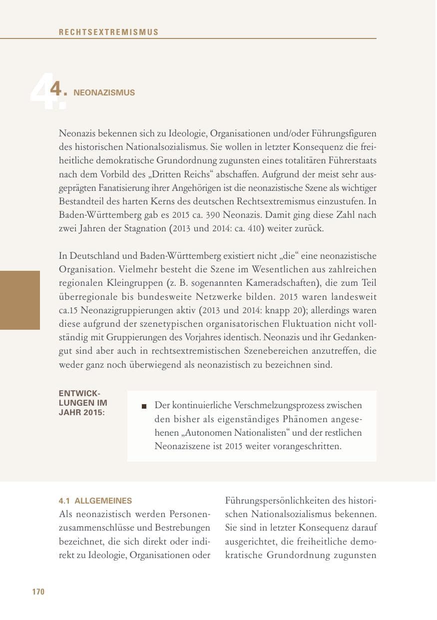 Seite 170 des Verfassungsschutzbericht 2015 Baden-Württemberg