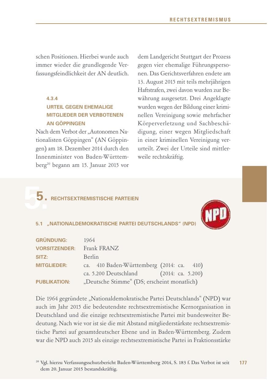 Seite 177 des Verfassungsschutzbericht 2015 Baden-Württemberg
