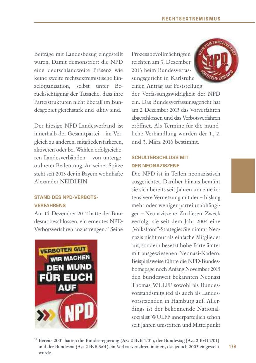 Seite 179 des Verfassungsschutzbericht 2015 Baden-Württemberg