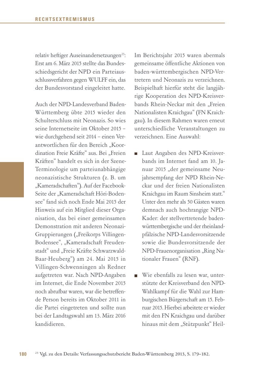 Seite 180 des Verfassungsschutzbericht 2015 Baden-Württemberg